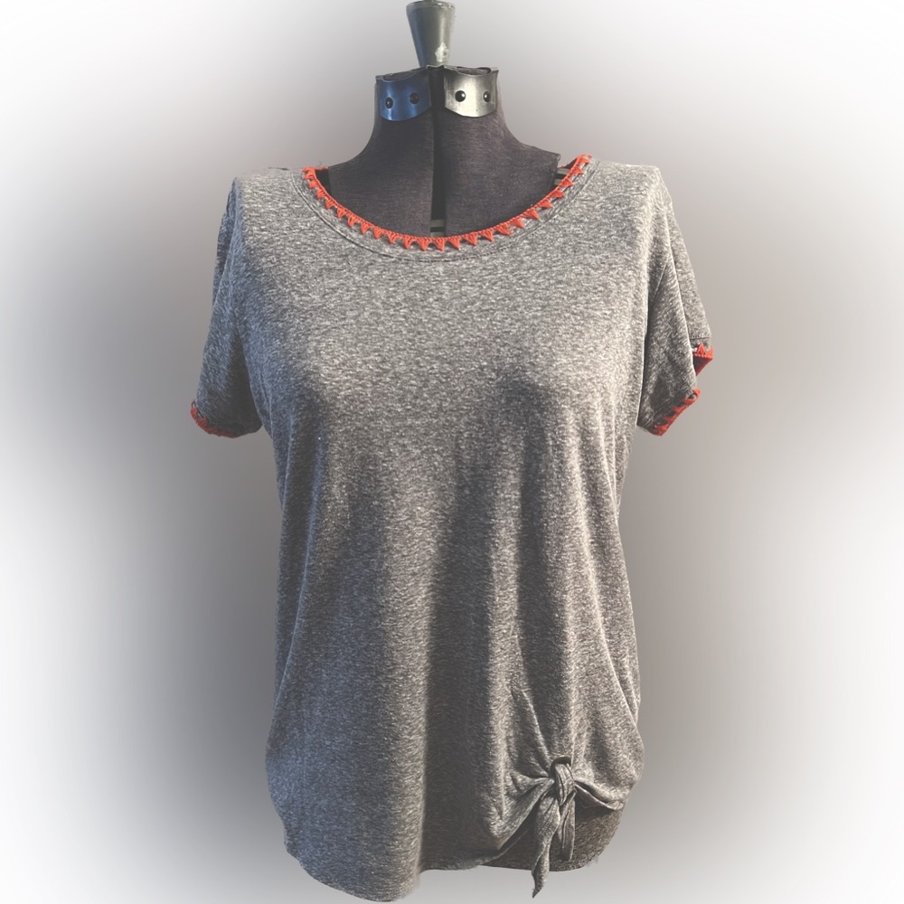 Democracy medium, gray T-shirt with Orange stitching